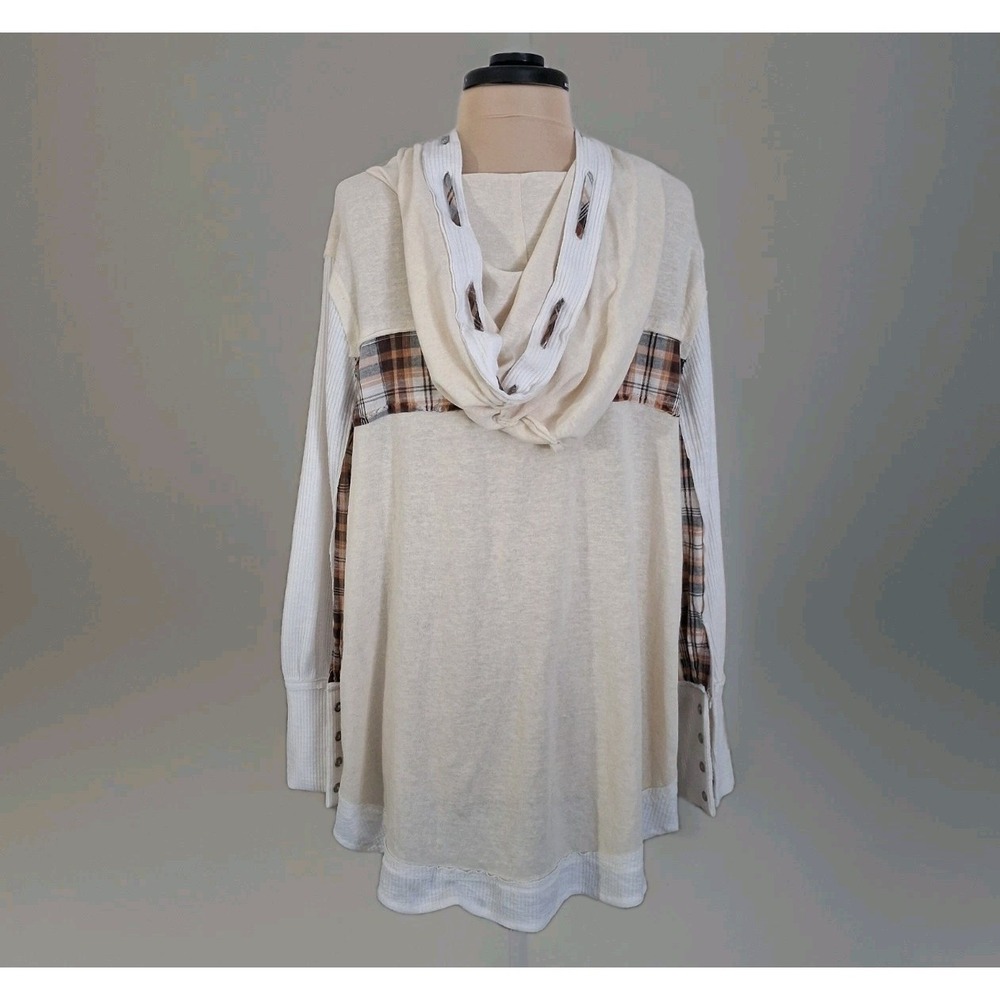 POL Oversized Patchwork Hoodie Flannel Sweater Pullover Slouchy Lagenlook Sz L - Picture 3 of 11